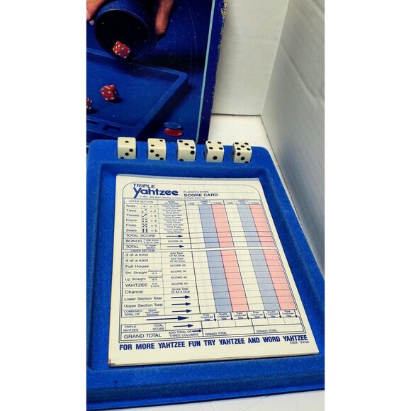 1991 Triple Yahtzee Game Milton Bradley Vintage w/ Score Cards Dice & Chips - Picture 6 of 10
